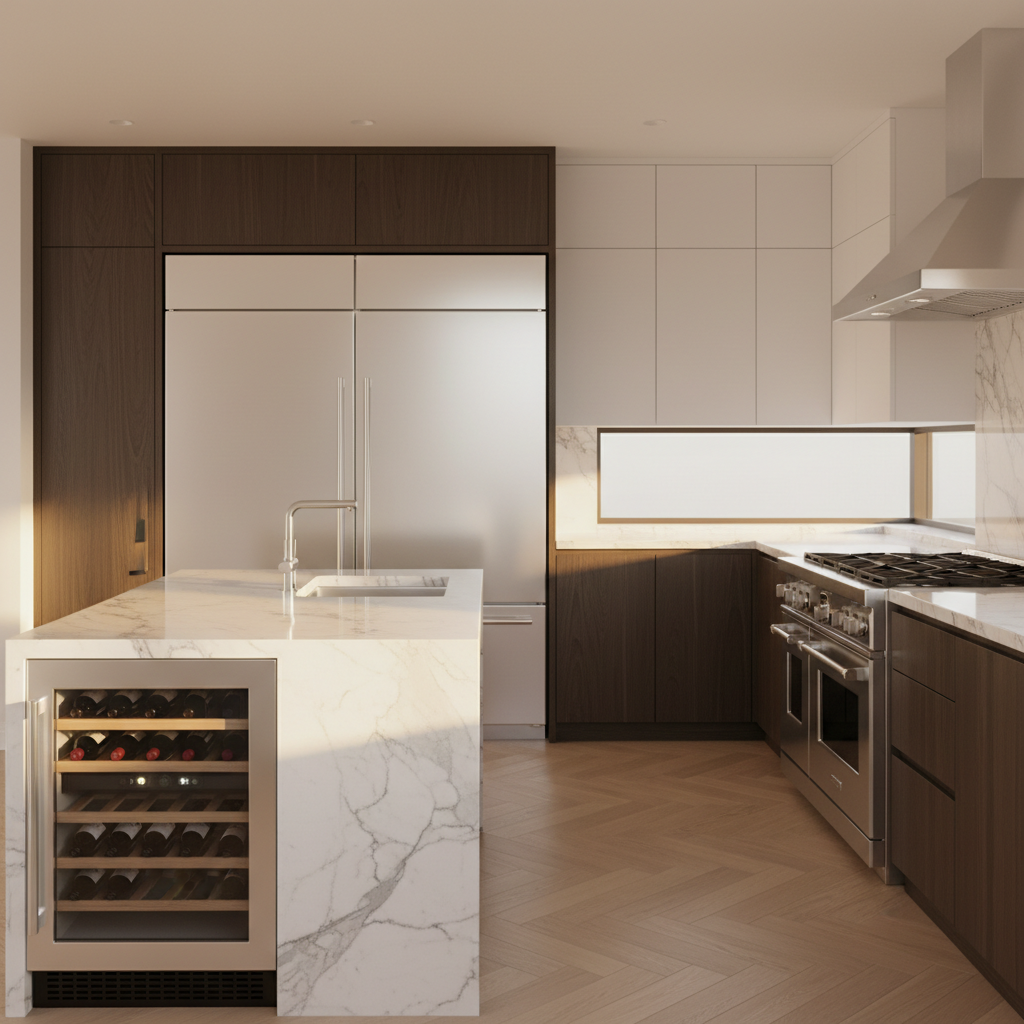 Luxury modern kitchen with stainless appliances